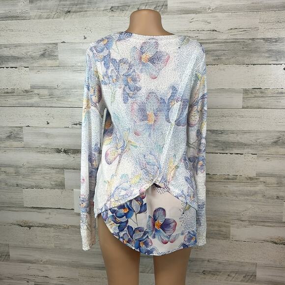 Sioni Tunic Sweater Knit/Chiffon Layered Long Sleeve Pullover Scoop Neck Medium - Picture 2 of 10